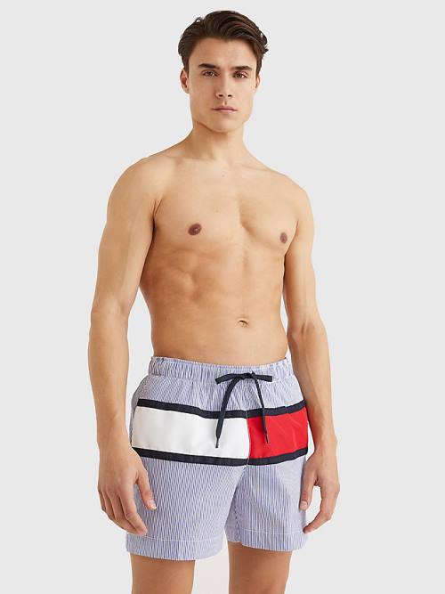 Tommy Hilfiger Ithaca Stripe Colour-Blocked Mid Length Shorts Fürdőruha Férfi Kék | TH064YGC