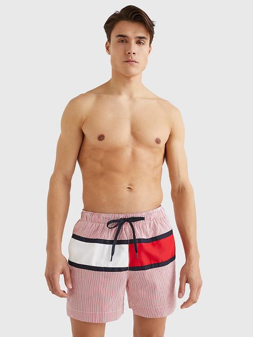 Tommy Hilfiger Ithaca Stripe Colour-Blocked Mid Length Shorts Fürdőruha Férfi Piros | TH248IQP