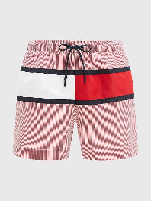 Tommy Hilfiger Ithaca Stripe Colour-Blocked Mid Length Shorts Fürdőruha Férfi Piros | TH248IQP