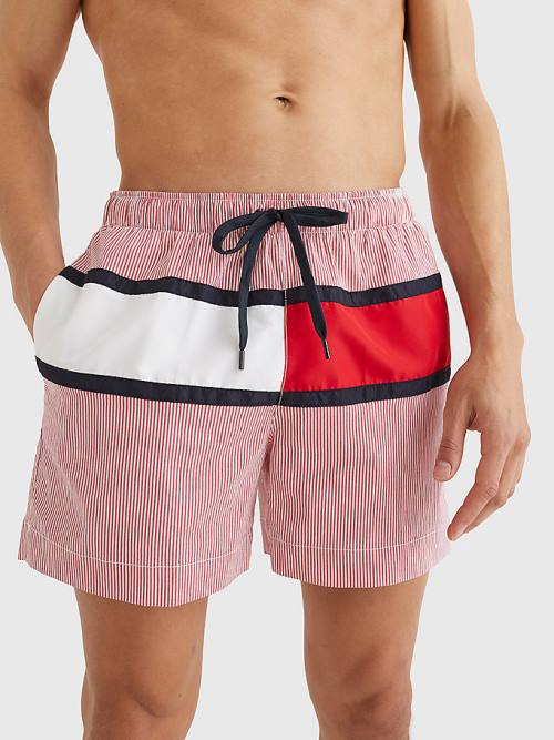 Tommy Hilfiger Ithaca Stripe Colour-Blocked Mid Length Shorts Fürdőruha Férfi Piros | TH248IQP