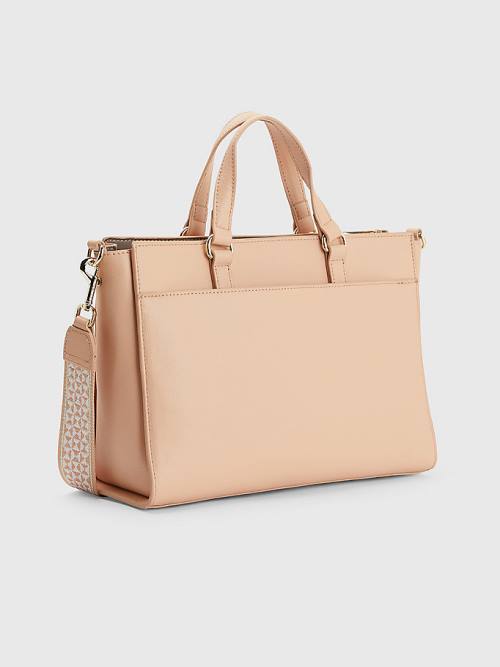 Tommy Hilfiger Joy Signature Satchel Táska Női Bézs | TH395CHG