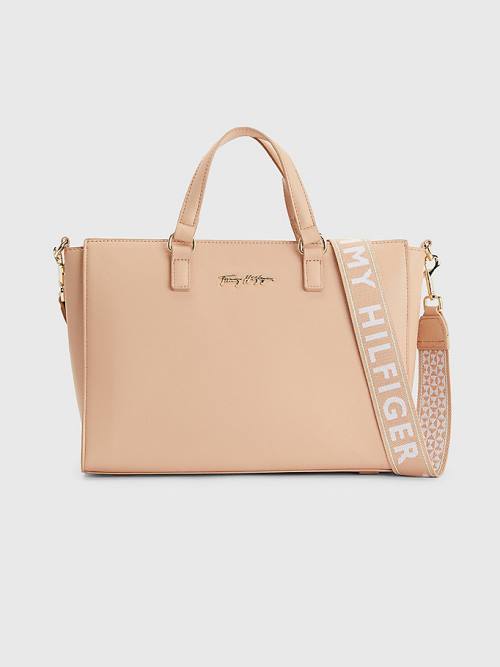 Tommy Hilfiger Joy Signature Satchel Táska Női Bézs | TH395CHG