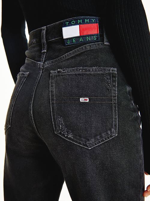 Tommy Hilfiger Julie Ultra High Rise Straight Black Distressed Farmer Női Denim | TH801HYX