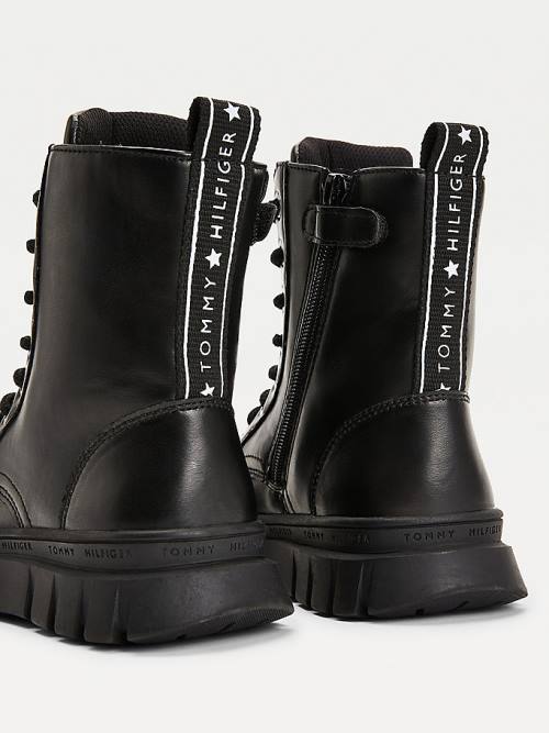 Tommy Hilfiger Klipsz Csipke-Up Logo Tape Booties Bakancs Lány Fekete | TH123KFW