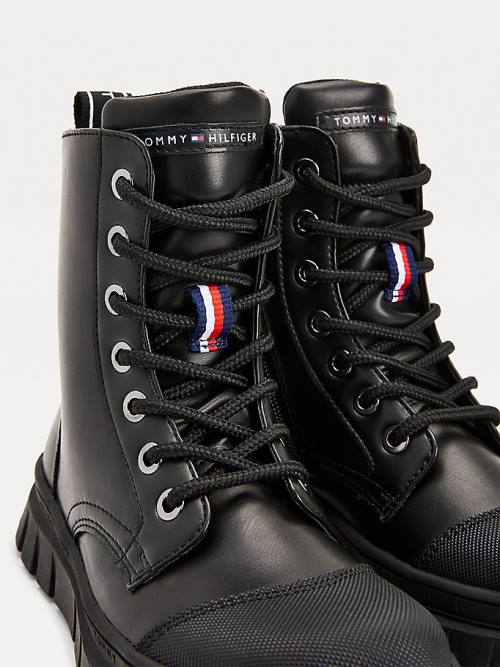 Tommy Hilfiger Klipsz Csipke-Up Logo Tape Booties Bakancs Lány Fekete | TH123KFW