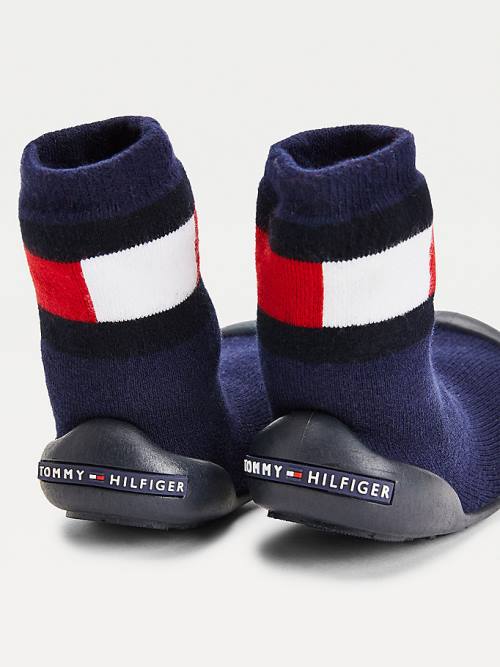 Tommy Hilfiger Knitted Colour-Blocked Papucs Sock Bakancs Fiú Kék | TH806KJF