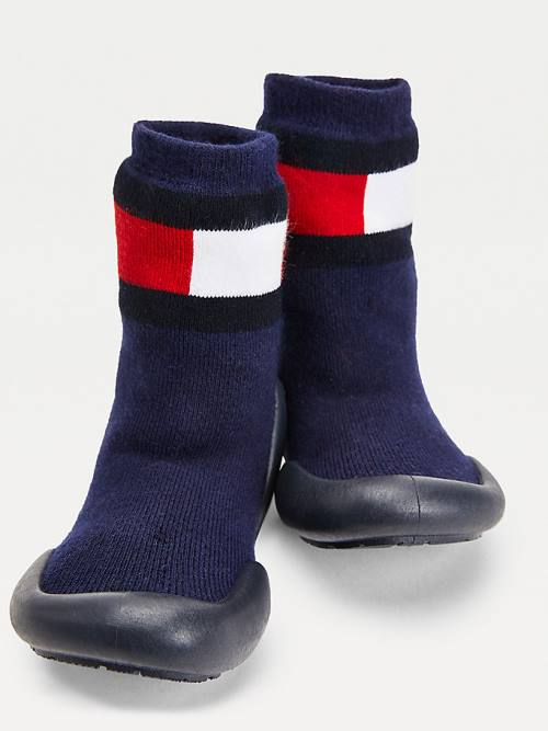 Tommy Hilfiger Knitted Colour-Blocked Papucs Sock Bakancs Fiú Kék | TH806KJF