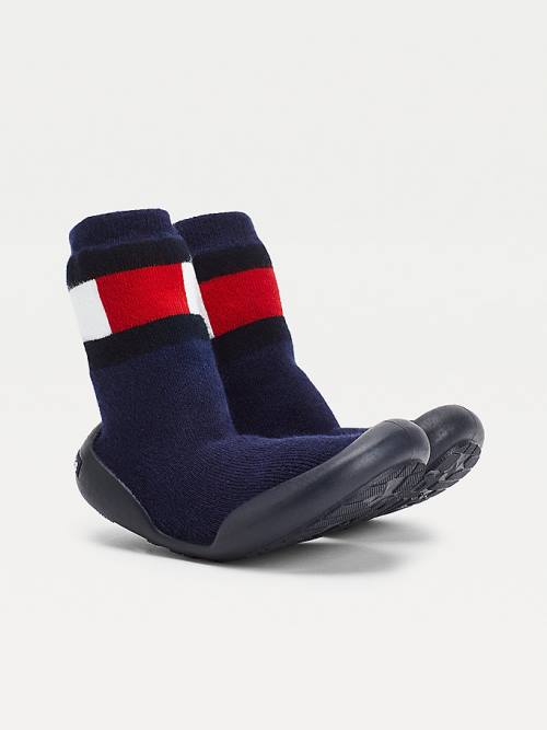 Tommy Hilfiger Knitted Colour-Blocked Papucs Sock Bakancs Fiú Kék | TH806KJF