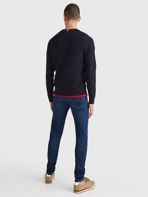 Tommy Hilfiger Knitted Grid Check Crew Neck Jumper Pulóverek Férfi Kék | TH618FCQ