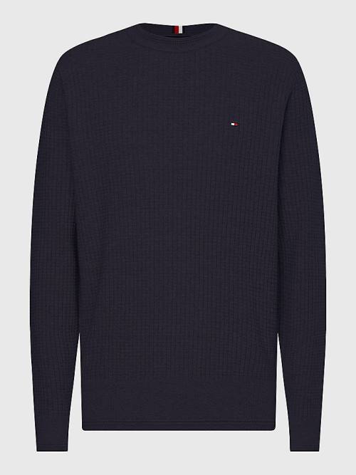 Tommy Hilfiger Knitted Grid Check Crew Neck Jumper Pulóverek Férfi Kék | TH618FCQ