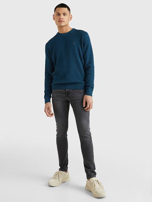 Tommy Hilfiger Knitted Grid Check Crew Neck Jumper Pulóverek Férfi Kék | TH680AHZ