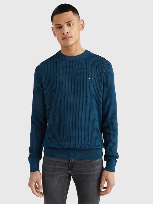 Tommy Hilfiger Knitted Grid Check Crew Neck Jumper Pulóverek Férfi Kék | TH680AHZ