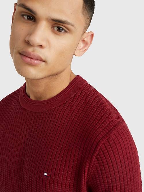 Tommy Hilfiger Knitted Grid Check Crew Neck Jumper Pulóverek Férfi Piros | TH953IUQ