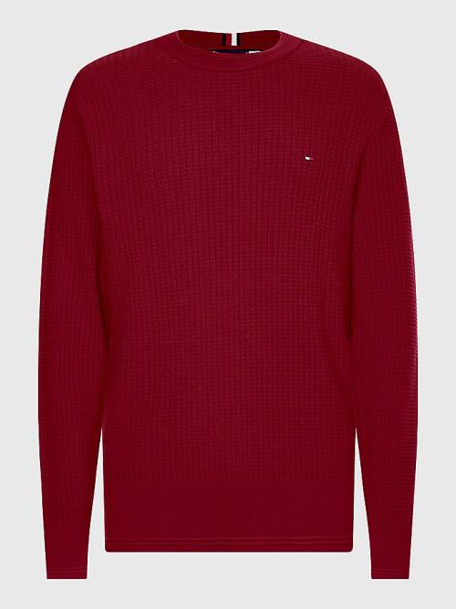 Tommy Hilfiger Knitted Grid Check Crew Neck Jumper Pulóverek Férfi Piros | TH953IUQ