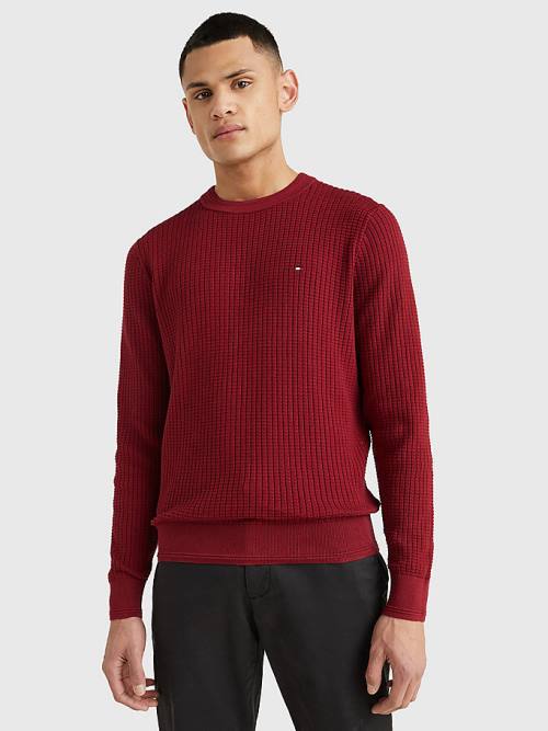 Tommy Hilfiger Knitted Grid Check Crew Neck Jumper Pulóverek Férfi Piros | TH953IUQ