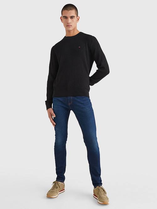 Tommy Hilfiger Knitted Grid Check Crew Neck Jumper Pulóverek Férfi Fekete | TH971BYT