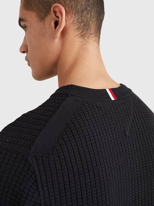 Tommy Hilfiger Knitted Grid Check Crew Neck Jumper Pulóverek Férfi Fekete | TH971BYT