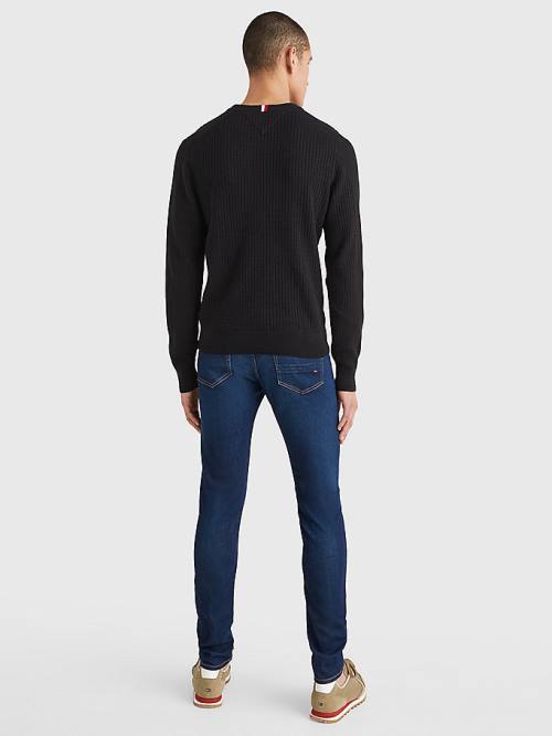 Tommy Hilfiger Knitted Grid Check Crew Neck Jumper Pulóverek Férfi Fekete | TH971BYT