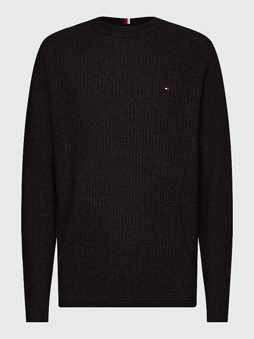 Tommy Hilfiger Knitted Grid Check Crew Neck Jumper Pulóverek Férfi Fekete | TH971BYT