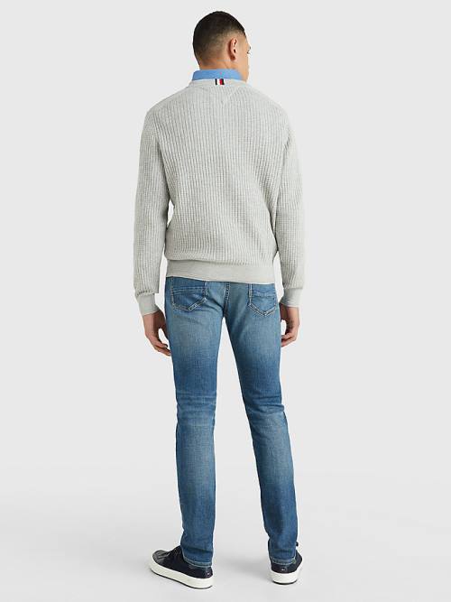 Tommy Hilfiger Knitted Grid Check V-Neck Jumper Pulóverek Férfi Szürke | TH791GRW