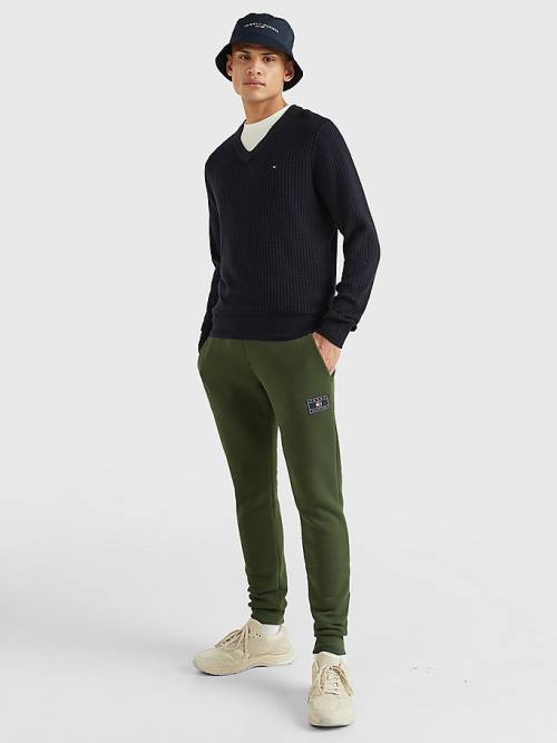 Tommy Hilfiger Knitted Grid Check V-Neck Jumper Pulóverek Férfi Kék | TH837XYL