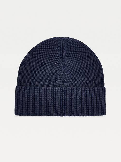 Tommy Hilfiger Knitted Organic Pamut Badge Beanie Kalap Férfi Kék | TH312RGK