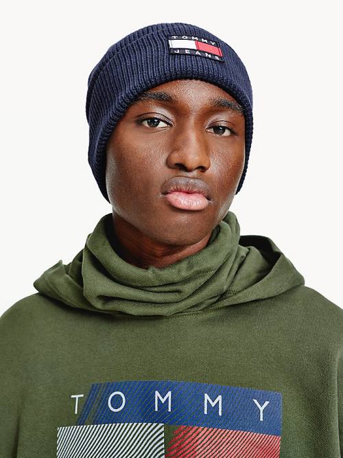 Tommy Hilfiger Knitted Organic Pamut Badge Beanie Kalap Férfi Kék | TH312RGK