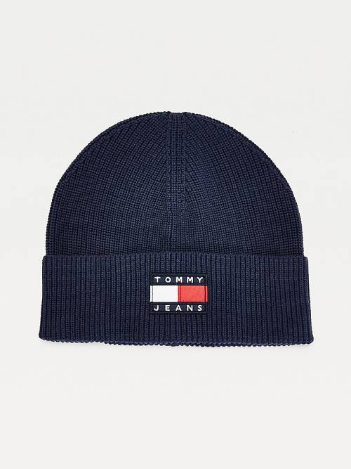 Tommy Hilfiger Knitted Organic Pamut Badge Beanie Kalap Férfi Kék | TH312RGK