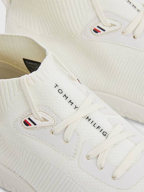 Tommy Hilfiger Knitted Runner High-Top Tornacipő Férfi Fehér | TH709IQL