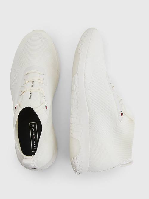 Tommy Hilfiger Knitted Runner High-Top Tornacipő Férfi Fehér | TH709IQL