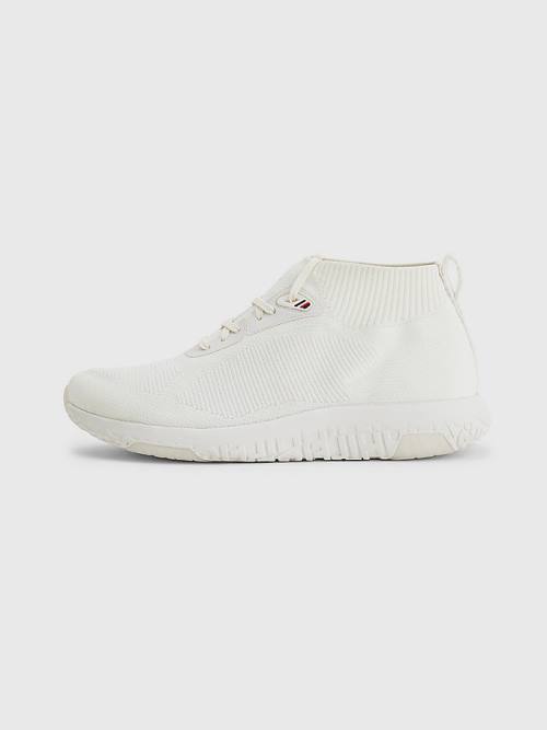 Tommy Hilfiger Knitted Runner High-Top Tornacipő Férfi Fehér | TH709IQL