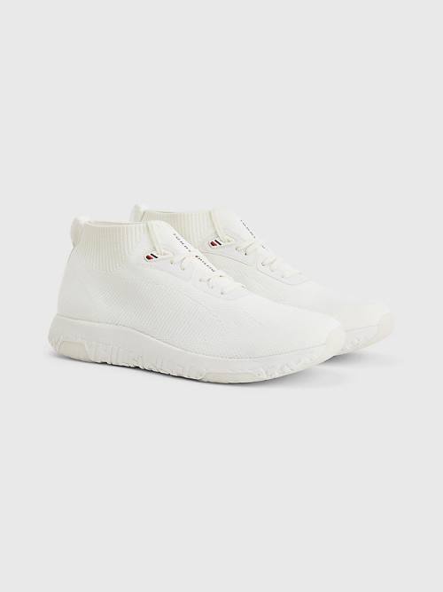 Tommy Hilfiger Knitted Runner High-Top Tornacipő Férfi Fehér | TH709IQL