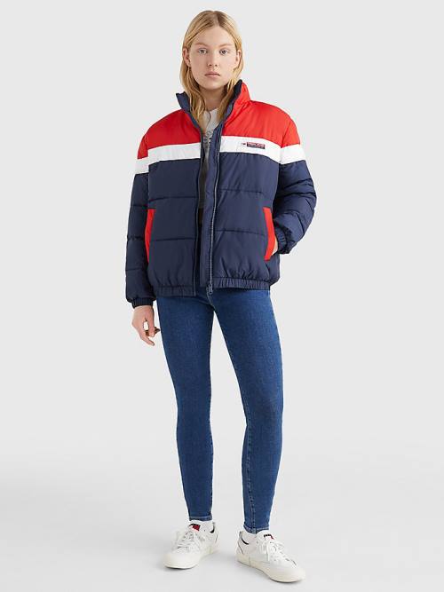 Tommy Hilfiger Könnyű Colour-Blocked Puffer Kabát Női Kék | TH367XNW