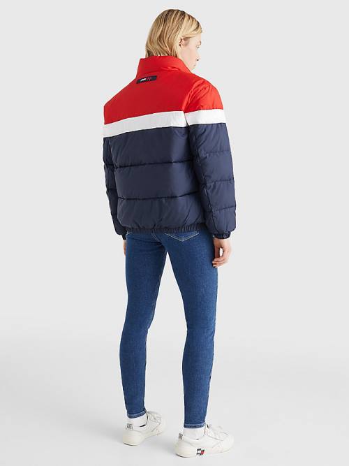 Tommy Hilfiger Könnyű Colour-Blocked Puffer Kabát Női Kék | TH367XNW