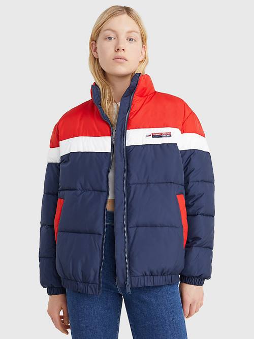 Tommy Hilfiger Könnyű Colour-Blocked Puffer Kabát Női Kék | TH367XNW