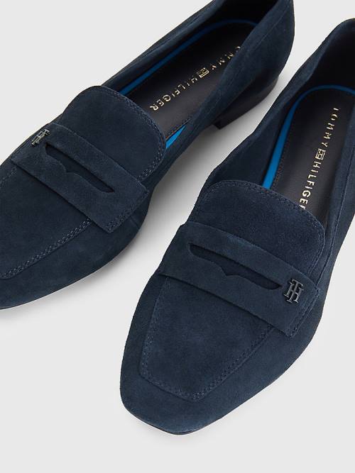 Tommy Hilfiger Lapos Velúr Loafer Cipő Női Kék | TH190SRD