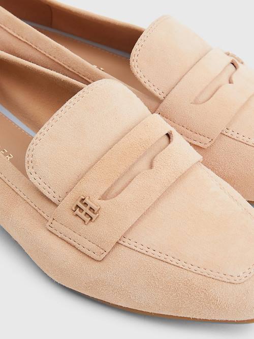 Tommy Hilfiger Lapos Velúr Loafer Cipő Női Bézs | TH965RTM