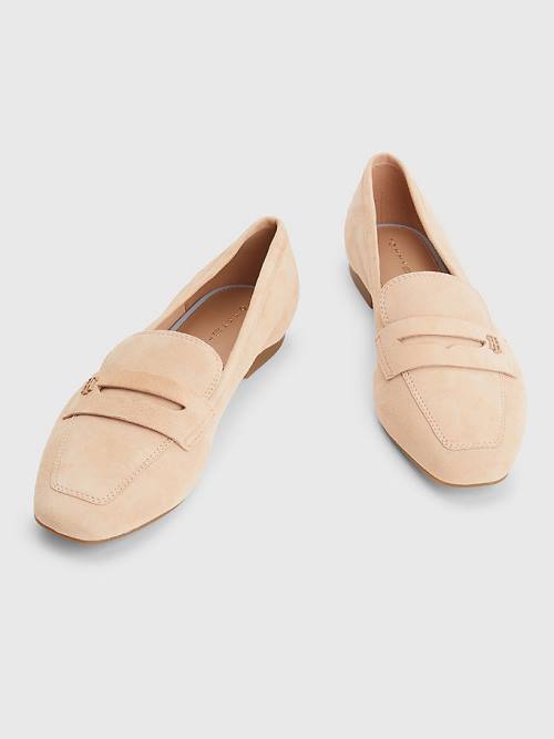 Tommy Hilfiger Lapos Velúr Loafer Cipő Női Bézs | TH965RTM