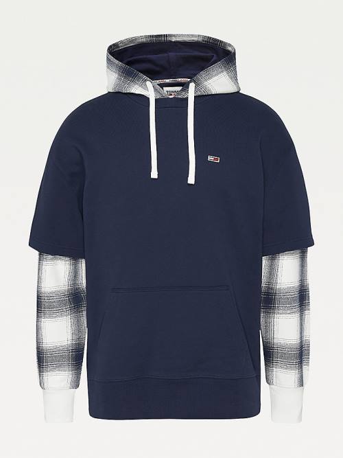 Tommy Hilfiger Layered Check Print Relaxed Kapucnis Pulóver Férfi Kék | TH270DQM