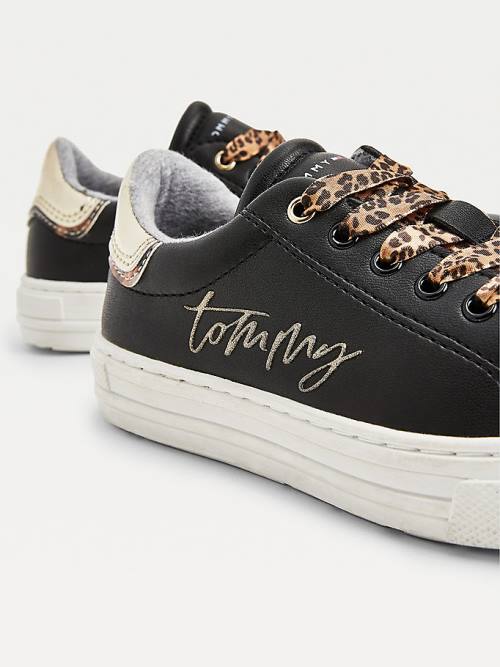 Tommy Hilfiger Leopard Low-Top Tornacipő Lány Fekete | TH876ATD