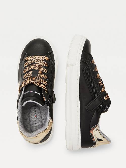 Tommy Hilfiger Leopard Low-Top Tornacipő Lány Fekete | TH876ATD