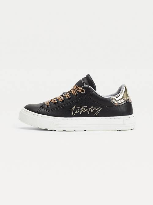 Tommy Hilfiger Leopard Low-Top Tornacipő Lány Fekete | TH876ATD