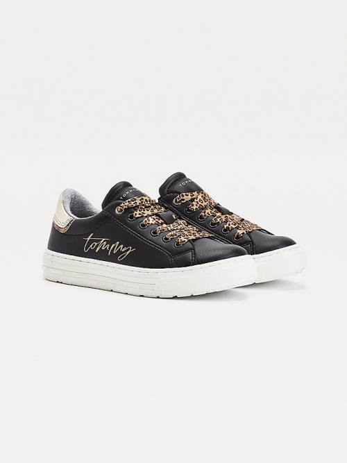 Tommy Hilfiger Leopard Low-Top Tornacipő Lány Fekete | TH876ATD