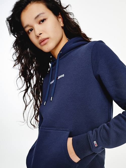 Tommy Hilfiger Linear Logo Kapucnis Pulóver Női Kék | TH371SCM