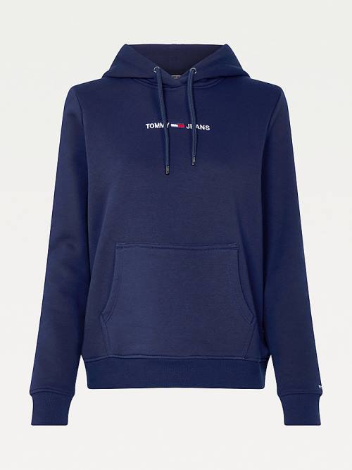 Tommy Hilfiger Linear Logo Kapucnis Pulóver Női Kék | TH371SCM