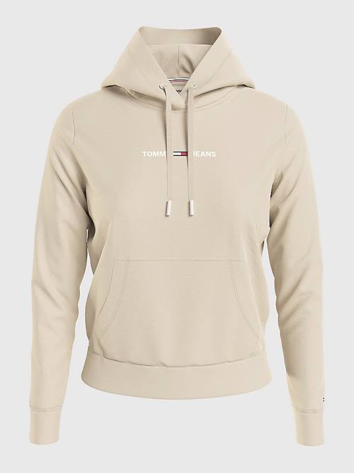 Tommy Hilfiger Linear Logo Kapucnis Pulóver Női Bézs | TH627ORI