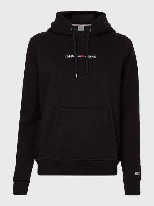 Tommy Hilfiger Linear Logo Kapucnis Pulóver Női Fekete | TH940DSL