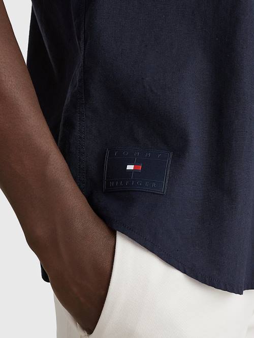 Tommy Hilfiger Linen Blend Rövid Sleeve Ingek Férfi Kék | TH371TME