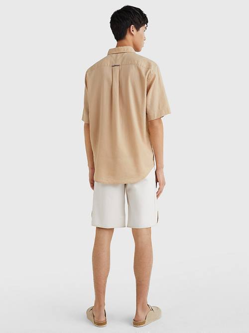 Tommy Hilfiger Linen Blend Rövid Sleeve Ingek Férfi Bézs | TH601NFC