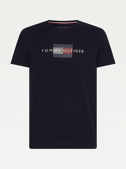 Tommy Hilfiger Lines Logo Organic Pamut Póló Férfi Kék | TH924HRO